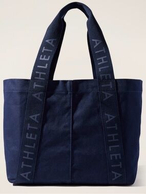 Athleta Deep Navy Canvas large Tote with Branded Straps